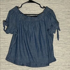 J.Crew Denim Blue Off-Shoulder Cotton Blouse – Size 12 (103)